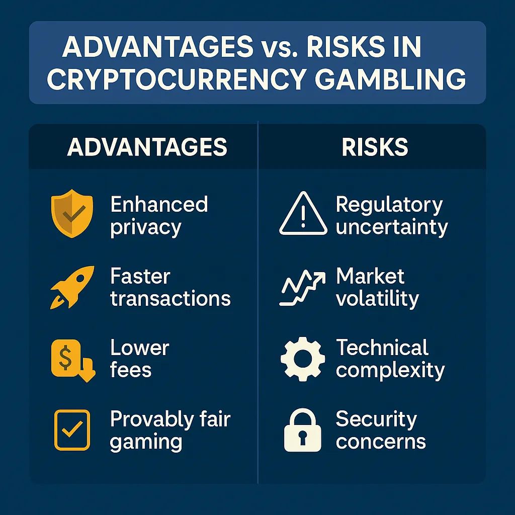 Visual comparison of advantages versus risks in crypto gambling