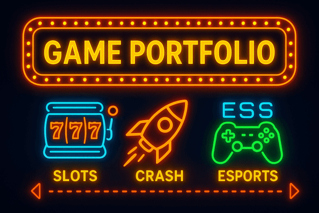Game portfolio: slots, crash, esports, originals