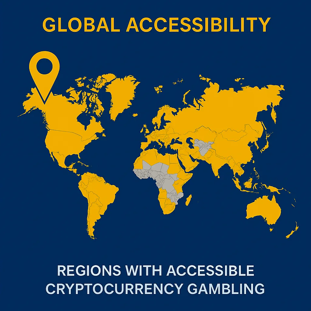 World map showing global accessibility of crypto gambling platforms