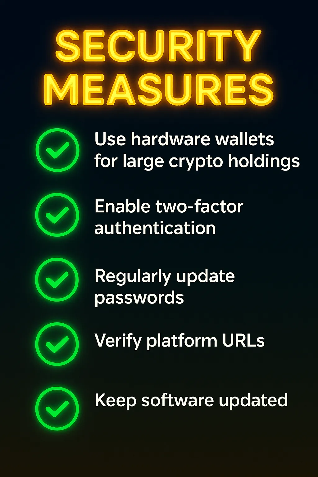 Security measures: SSL, 2FA, cold storage