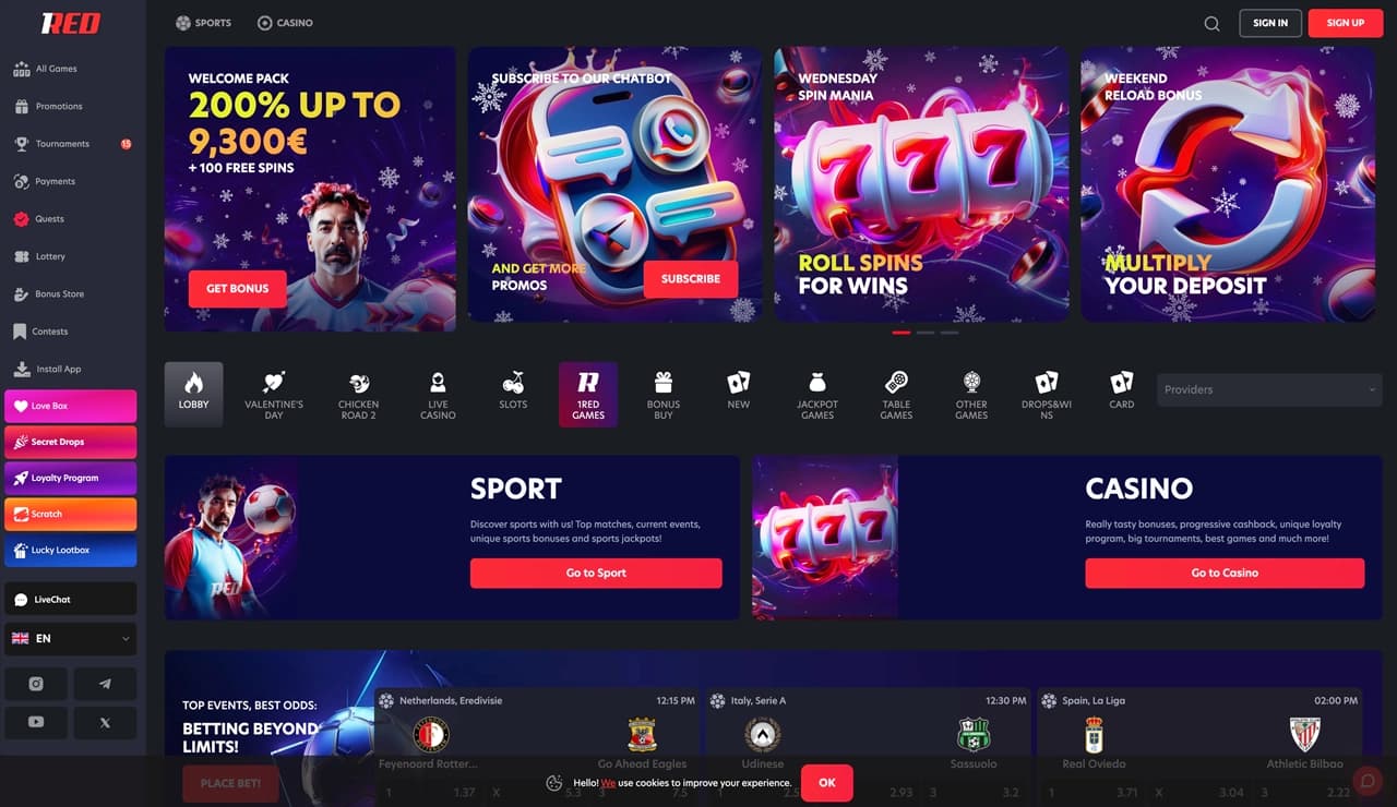 1Red homepage screenshot