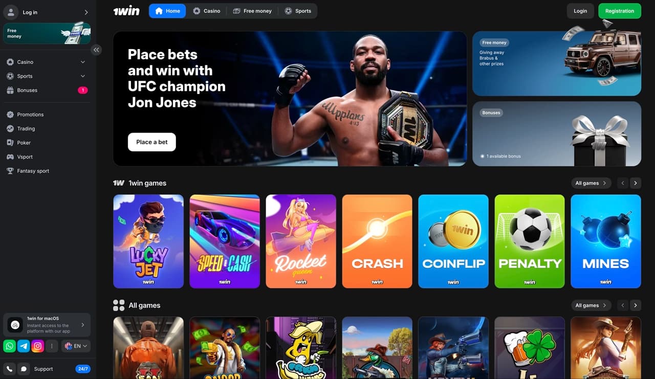 1Win homepage screenshot