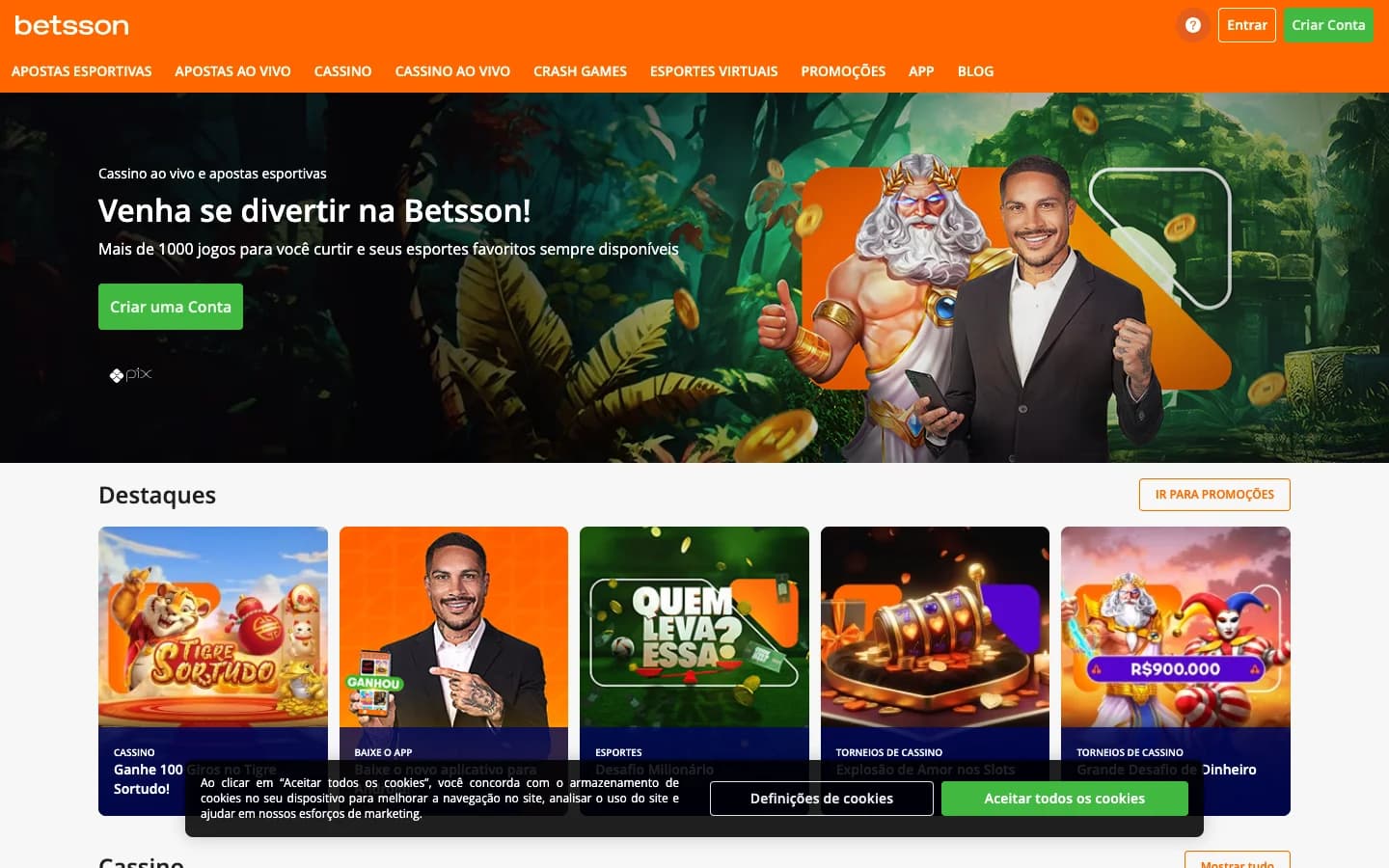 Betsson Brazil homepage screenshot