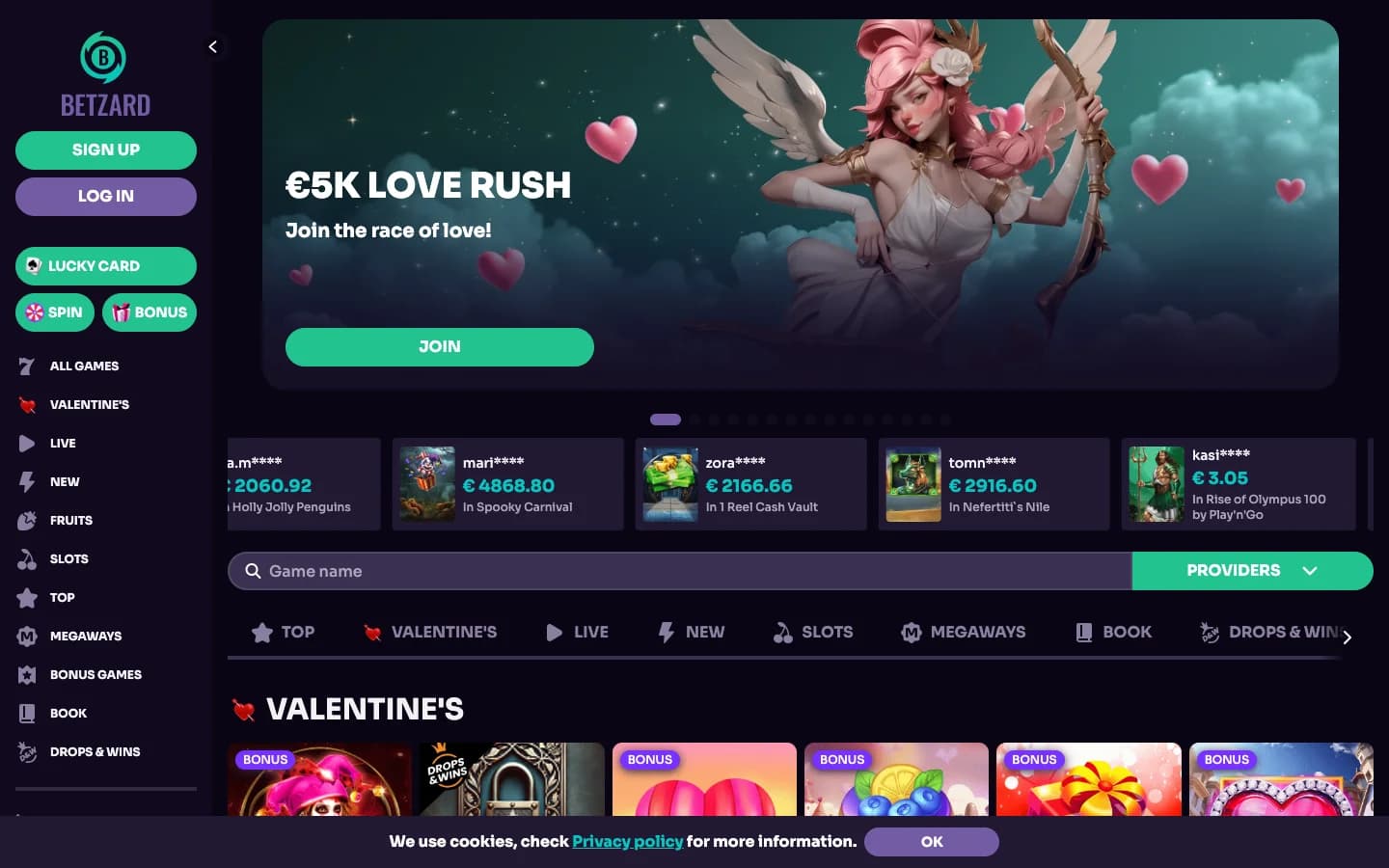 Betzard homepage screenshot