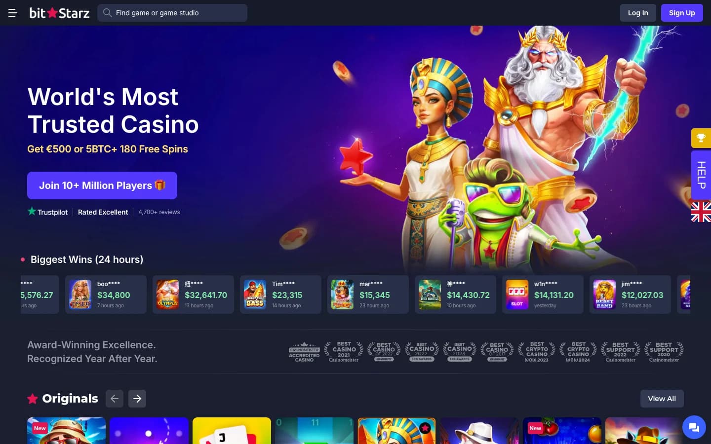 BitStarz homepage screenshot