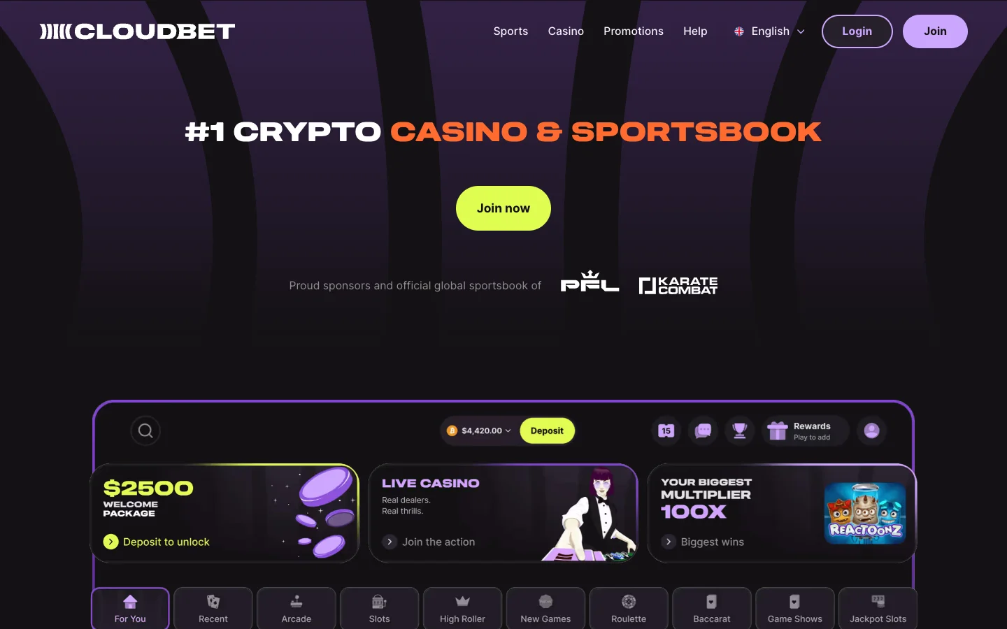 Cloudbet homepage screenshot