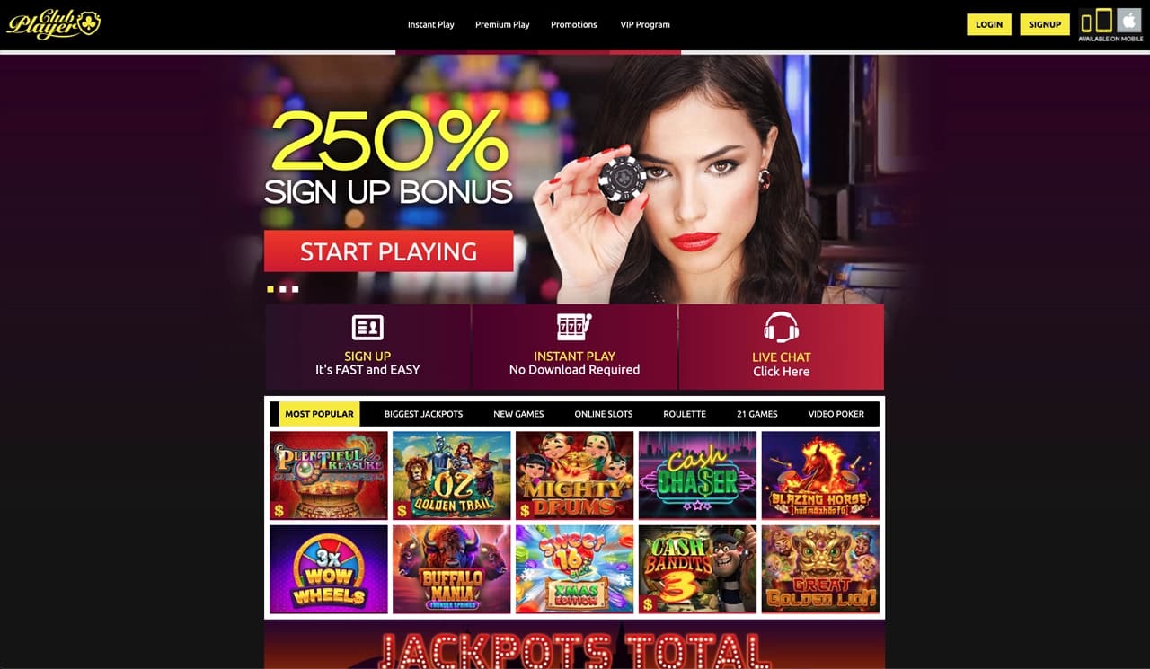 Club Player Casino homepage screenshot
