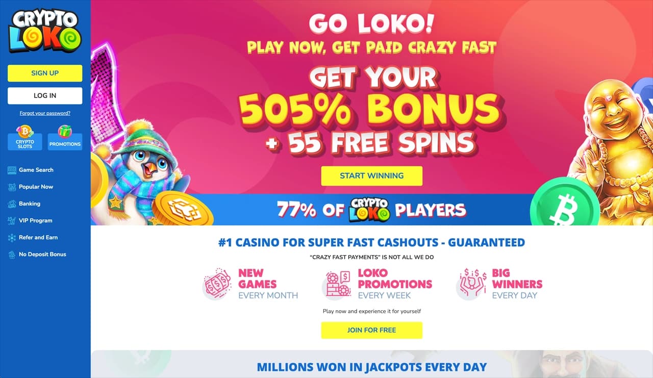 Crypto Loko homepage screenshot