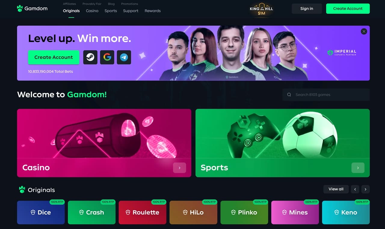 Gamdom homepage screenshot