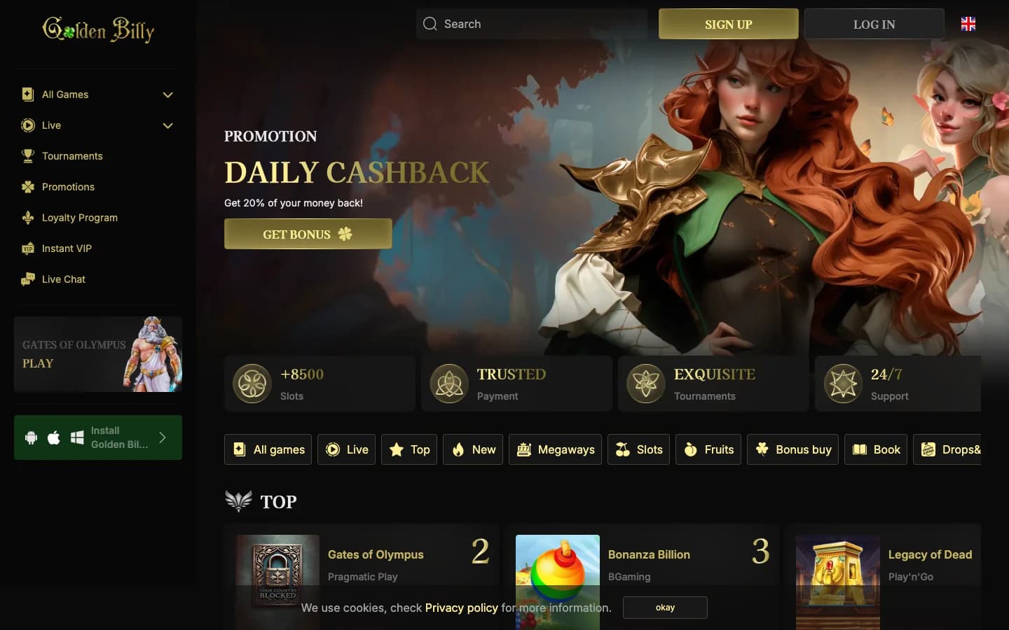 Golden Billy homepage screenshot