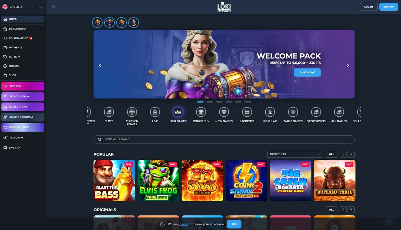 Loki Casino homepage screenshot