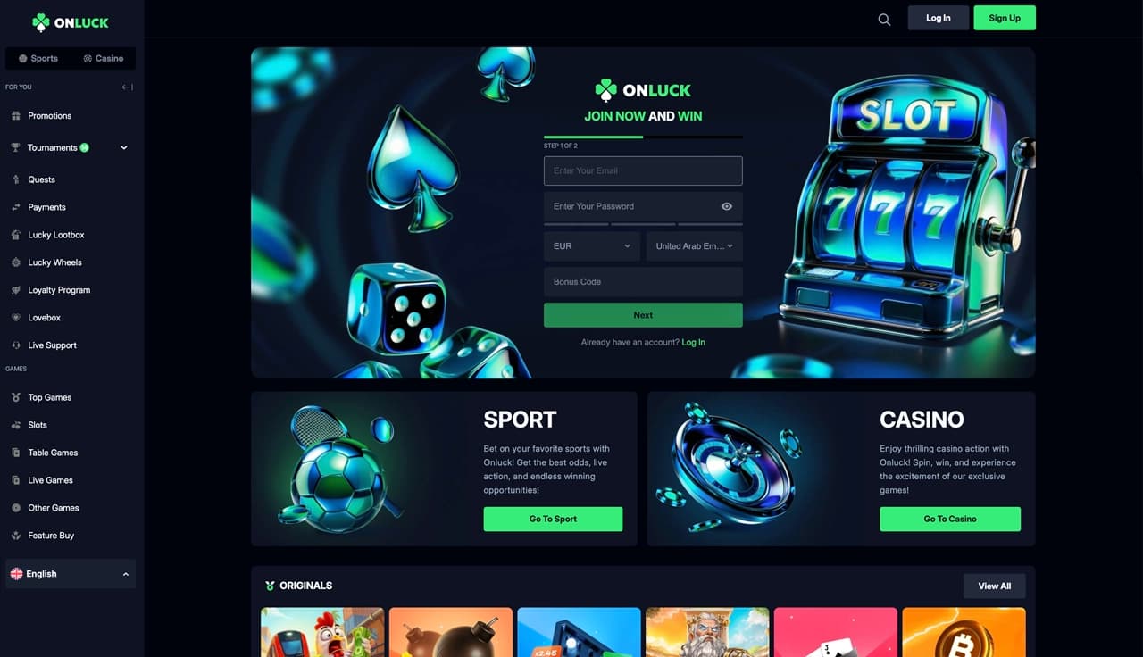 Onluck homepage screenshot