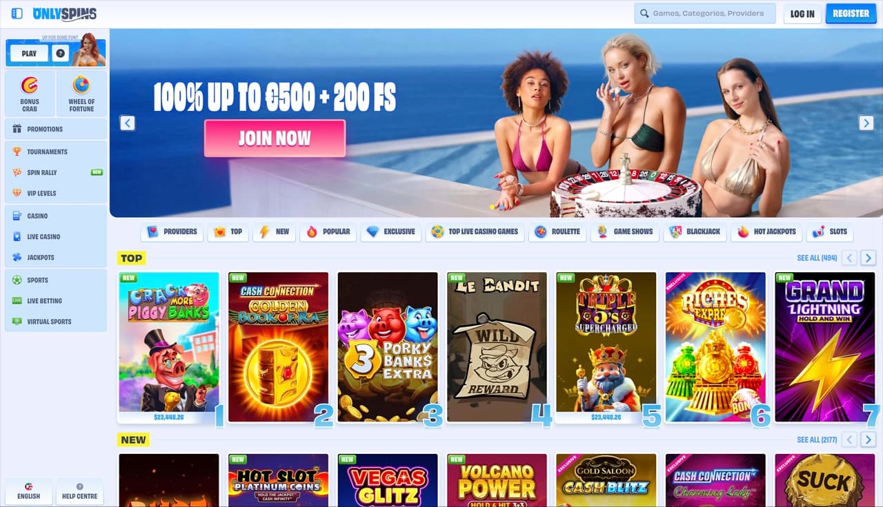 OnlySpins homepage screenshot