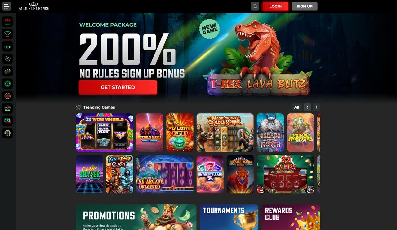 Palace of Chance homepage screenshot