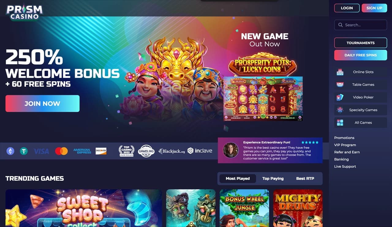 Prism Casino homepage screenshot