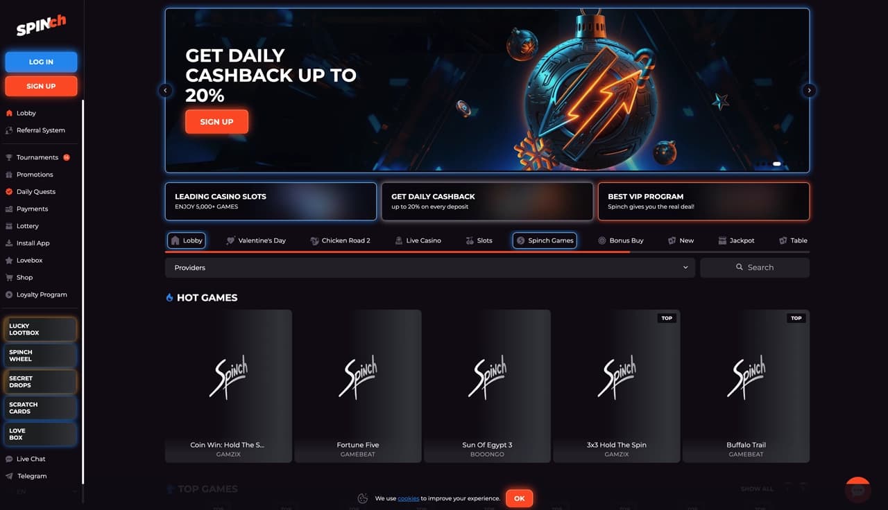 Spinch homepage screenshot