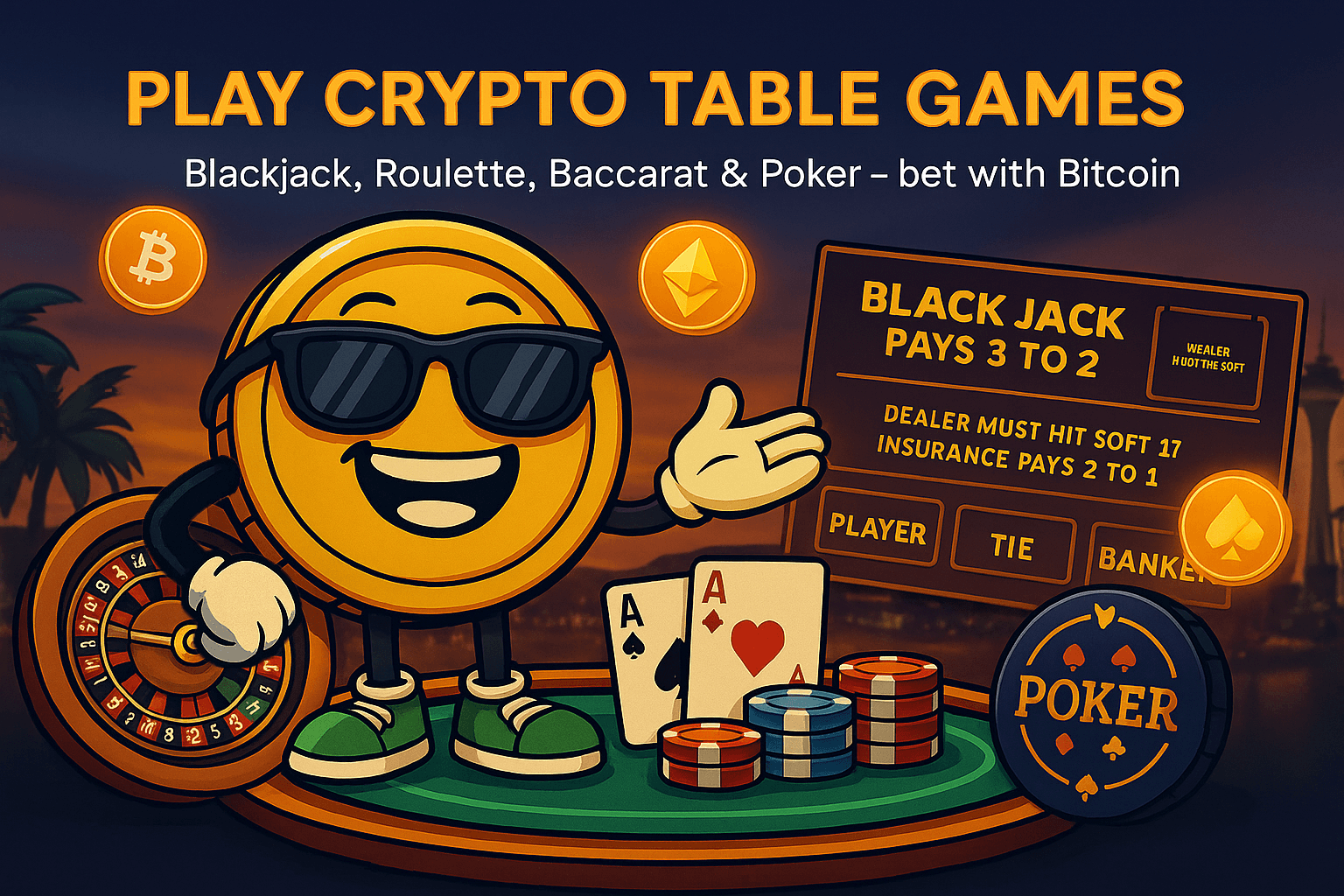 Play crypto table games like Blackjack, Roulette and Poker