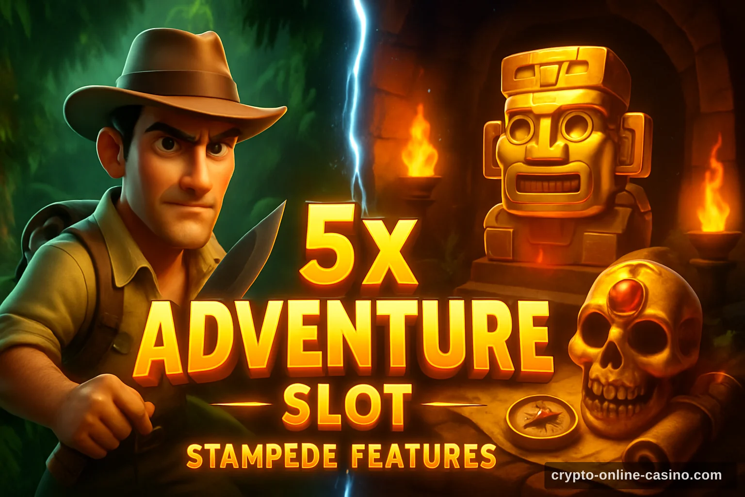 #215;5 Adventure Slot Headlined by Stampede Features