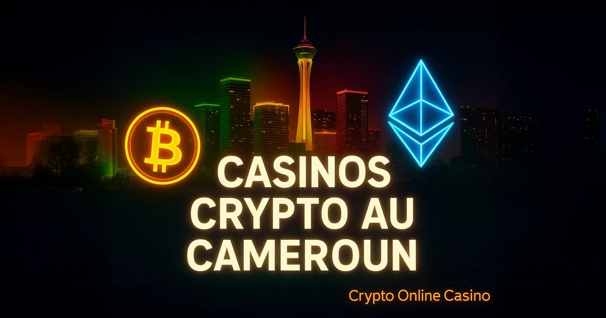 Guide des Casinos Crypto au Cameroun - Vegas skyline avec drapeau du Cameroun
